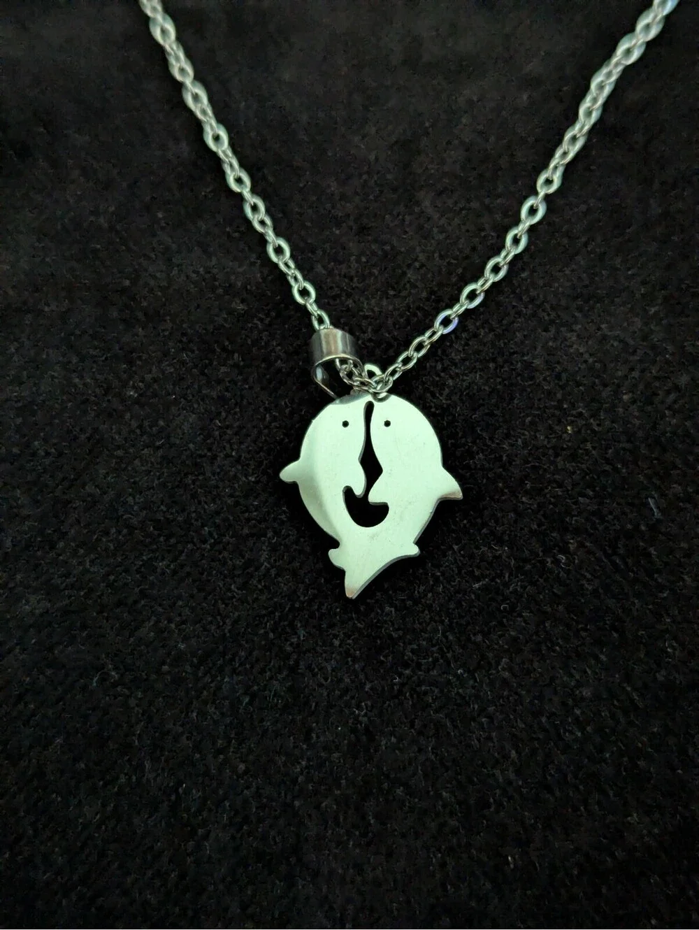 Silver Dolphin Necklace and Earring Jewelry Set Stainless Steel Summer Beach